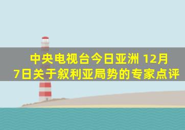 中央电视台今日亚洲 12月7日关于叙利亚局势的专家点评